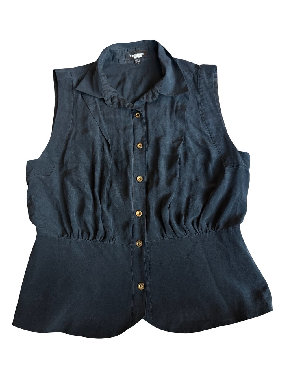 Bebe Black Sleeveless Shirt Top Blouse 100% Silk Everyday Classic Size Small